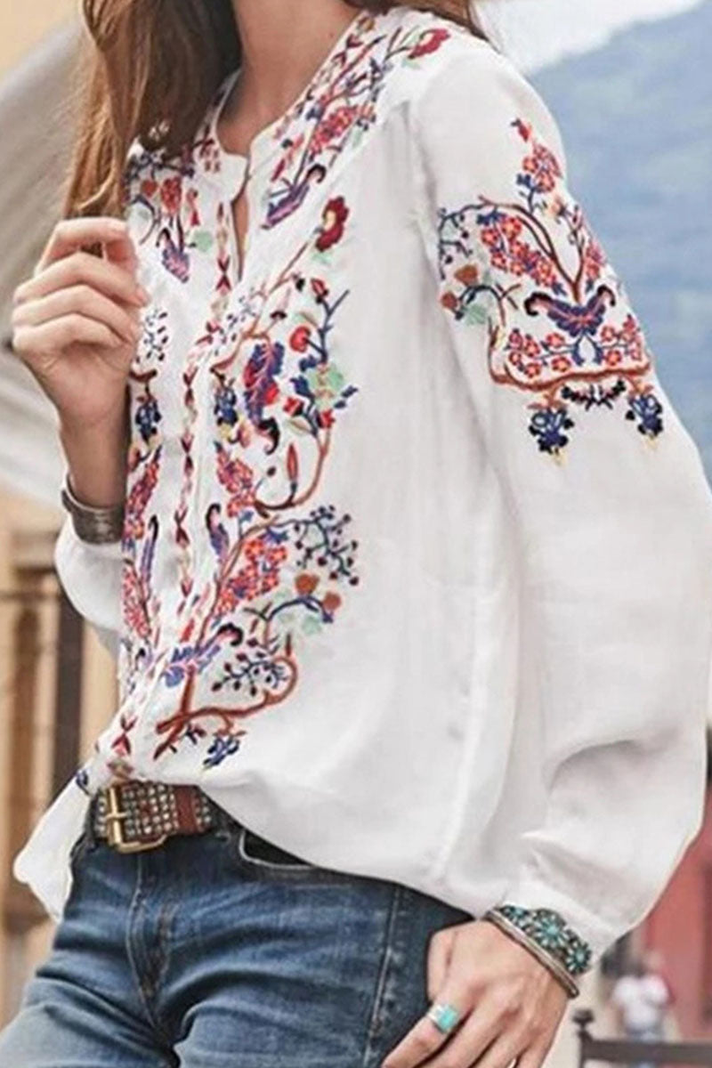 Cécilia® | Blouses à col mandarin patchwork imprimé rue mode
