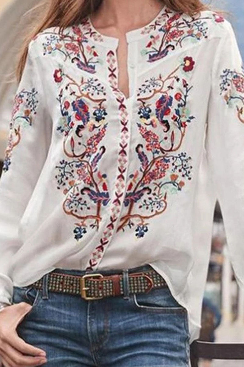Cécilia® | Blouses à col mandarin patchwork imprimé rue mode