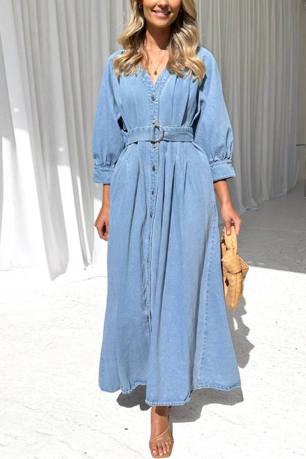 Zara® | Robe longue en jean décontractée avec patte de boutonnage et taille