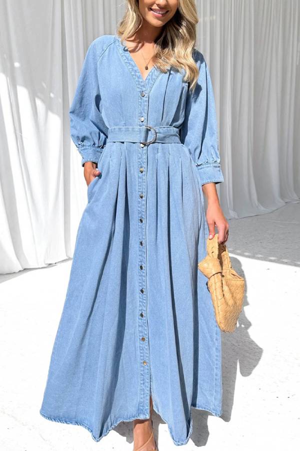 Zara® | Robe longue en jean décontractée avec patte de boutonnage et taille