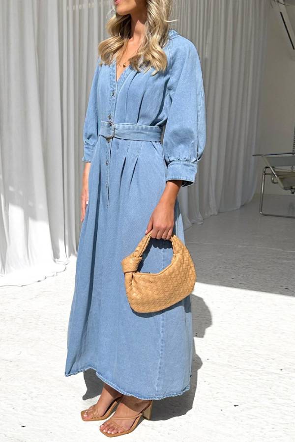 Zara® | Robe longue en jean décontractée avec patte de boutonnage et taille