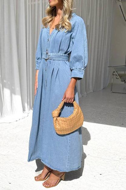 Zara® | Robe longue en jean décontractée avec patte de boutonnage et taille