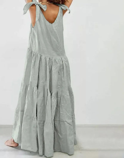 Roberta - robe longue à volants décontractée avec gilet à lacets de couleur unie