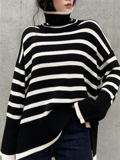Zara® | Pull oversize à col roulé rayé