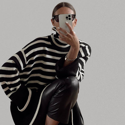 Zara® | Pull oversize à col roulé rayé